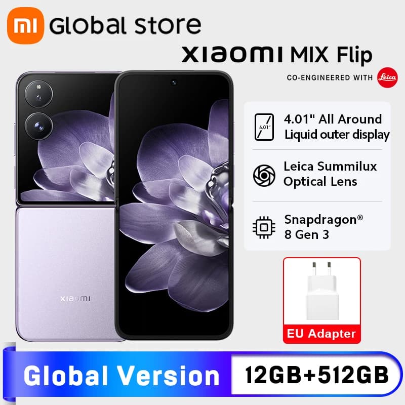 New Xiaomi MIX Flip Smartphone Global Version Snapdragon 8 Gen 3 CPU 12GB RAM 512GB ROM 50MP Leica Camera Foldable Display