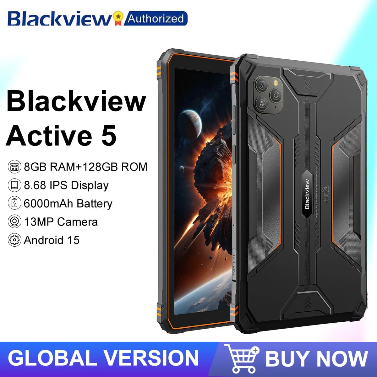 Blackview Active 5 Rugged Tablet PC 8.68" IPS 6GB 128GB 13MP Camera 6000mAh 4G Android 15 NFC Global Version with Google Play
