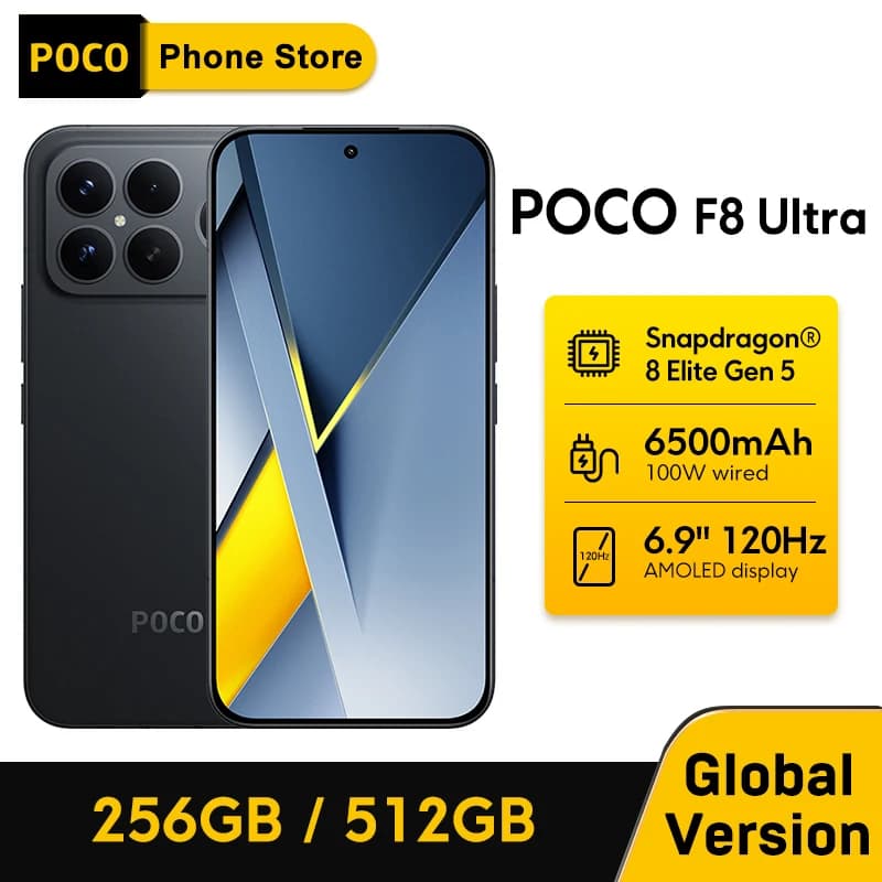 POCO F8 Ultra Global Version Smartphone Snapdragon® 8 Elite Gen 5 6500mAh battery 100W HypeCharge 6.9" 120Hz display 50MP NFC 5G