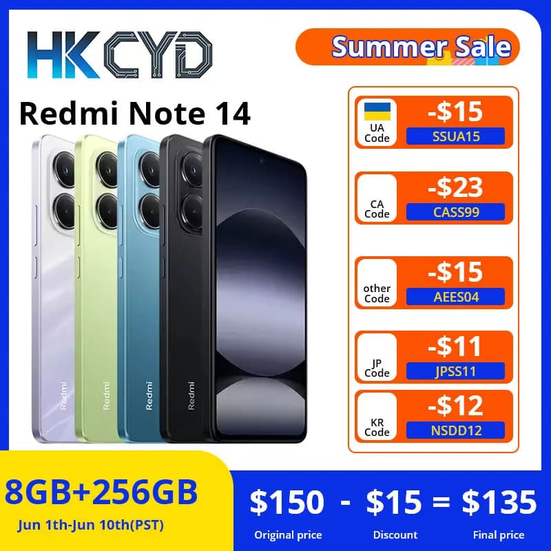 Xiaomi Redmi Note 14 4G Global Version Cellphone NFC 108MP AI Camera MediaTek Helio G99-Ultra 256GB 6.67" 120Hz AMOLED Display