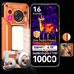 OUKITEL WP500 Ultra The World's First Al Thermal Rugged Phone with Privacy Kill Switch,6.78'' FHD+,MTK Dimensity 8300,36GB(12+24)RAM+1TB,10000mAh,45W,108MP,Ultra Bright Camping Light,One‑Touch Privacy Kill Switch,AI Thermal Imaging,Gemini AI,Android 16