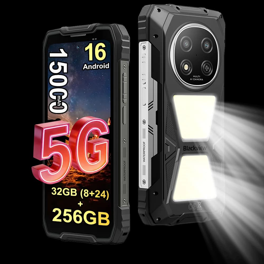 Blackview ROCK 2 Pro 5G Rugged Smartphone,32GB(8+24) RAM+256GB ROM,6.67" IPS 120Hz Display,400lm Camping Light,15000mAh Battery,33W Fast Charge,NFC,Android 16,IP68 IP69K Waterproof Outdoor Phone