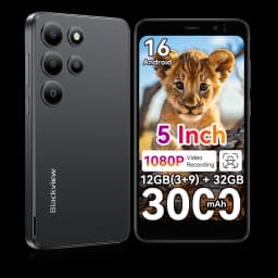 Blackview WAVE 2C Mini Palm Smartphone, 12GB Expand RAM(3GB Physical+9GB Virtual RAM) 32GB ROM, 5 Inch Small Screen, 1080P Video Recording, Android 16, Face Unlock, 3000mAh Battery, Google Lens, Free Soft TPU Protective Case