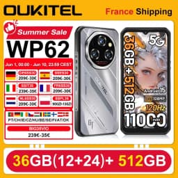OUKITEL WP62 Rugged Smartphone Android 15 36GB(12+24) RAM 512GB ROM 11000mAh 33W 6.6'' FHD+ Display 108MP NFC Mobile Phone