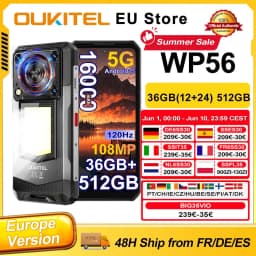 OUKITEL WP56 Android 15 Smartphone 36GB(12+24) 512GB 16000mAh 45W Camping Light 6.8“ FHD 120Hz 128dB Speaker 108MP 5G Cellphone