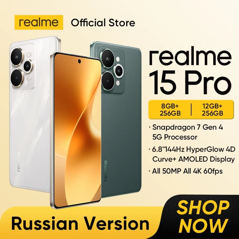 [World Premiere] realme 15 Pro 5G Smartphone Snapdragon 7 Gen 4 Chipset 7000mAh Battery 80W Charge Triple 50MP Camera 6.8" 144Hz