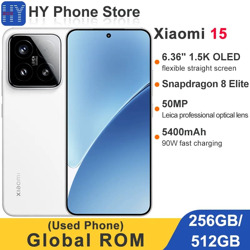 Global ROM Xiaomi 15 256GB/512GB 6.36" 1.5k OLED Screen Snapdragon 8 Elite 50MP+32MP Camera 90W 5400mAh Battery (Used)