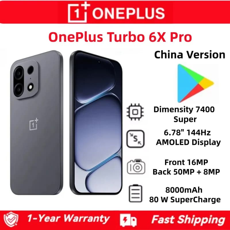 OnePlus Turbo 6X Pro China Version Dimensity 7400 Super 6.78" AMOLED 144HZ 50.0MP OIS 80W Charge 8000mAh IP69 Waterproof