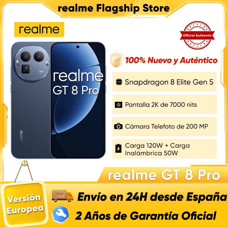 Realme Gt 8 Pro 2026 New 5g Smartphone, Europe Version, with Snapdragon 8 Elite Gen 5, 200 Mp Ultra Camera, 7000 Mah Battery and 50 W Wireless Charging