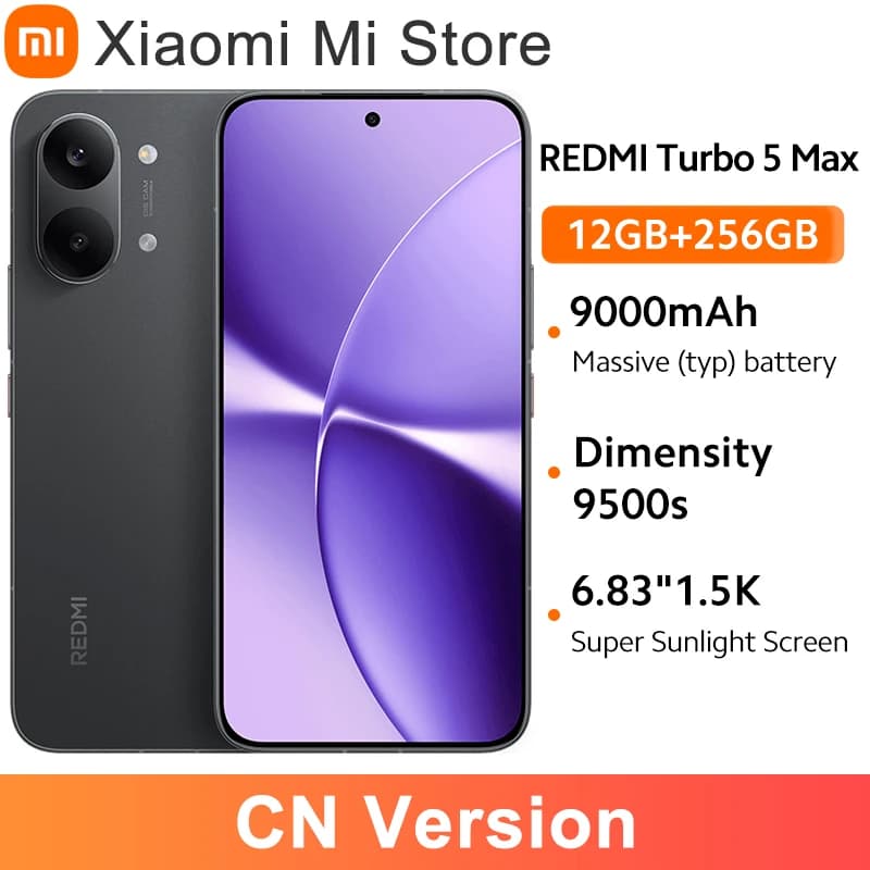 CN version Xiaomi Redmi Turbo 5 Max Smartphone 9500s 9000mAh 100W Charge 50MP IP69K 6.83" 1.5K 3500nits Screen Dimensity