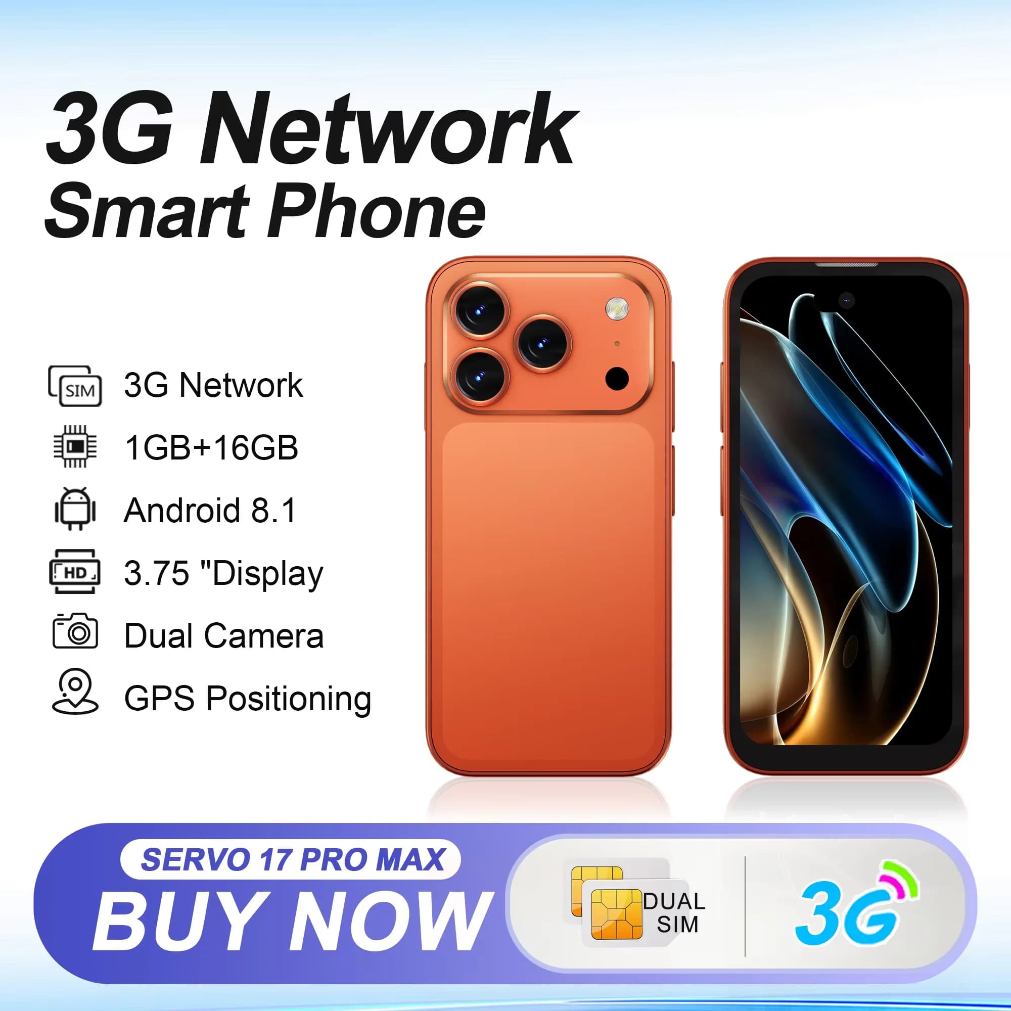 SERVO Mini Smartphone 3.75" HD Display 3G WCDMA Android Dual SIM Face Unlock GPS Video Player Unlocked Pocket Small Mobile Phone