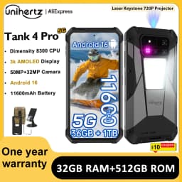 Unihertz by 8849 Tank 4 Pro 5G Phone Built-in 720P Projector Dimensity 8300 16GB/18GB 3k AMOLED 11600mAh IP68/IP69