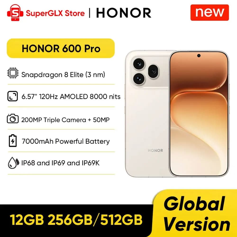 Global Version HONOR 600 Pro 5G Smartphone Snapdragon 8 Elite 200MP AI Camera 6.57" AMOLED Display 7000mAh 80W SuperCharge