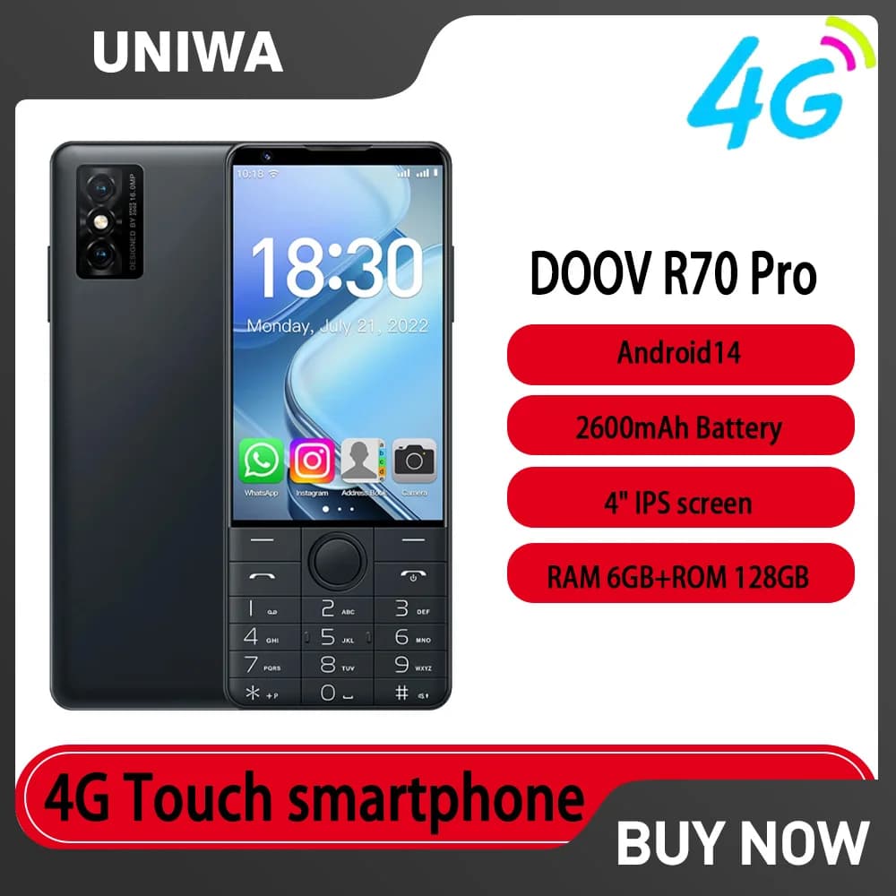 DOOV R70 Pro 4G Touch Keyboard Google Smartphones 4 " IPS 6GB+128GB Android14 16mp 2600mAh Whatsapp Multi Language Mobile Phone