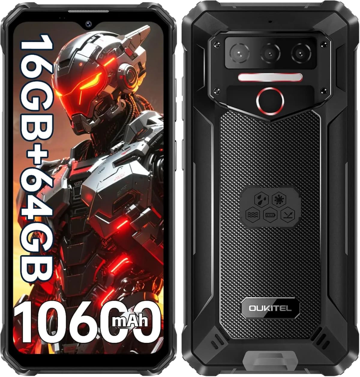 OUKITEL WP23S Rugged Phone Unlocked 2026-10600mAh Battery, 64GB/TF 1TB ROM Cell Phone, 6.52'' Display Rugged Smartphone, 13MP Ca