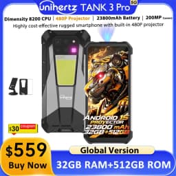 Unihertz Tank 3 Pro 8849 with 100 Lumens 120Hz Projector ,32GB/36GB RAM,512GB ROM,23800mAh 120W Fast Charger,5G,200MP Camera