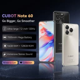 Cubot Note 60 Smartphone, Android 15, 7.2-inch 120Hz Display, Octa-core,16GB(6+10GB )RAM 128GB ROM, 48MP Camera, 7000mAh Battery