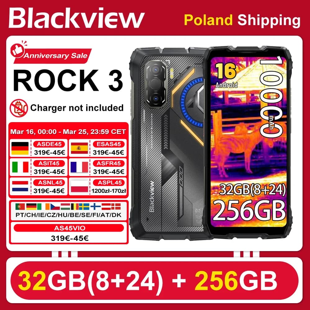 [Shipping From Poland] [No EU charger] Blackview ROCK 3 Rugged Smartphone Android 16 6.78'' 32GB(8+24)GB+256GB 10000mAh NFC 2.4K