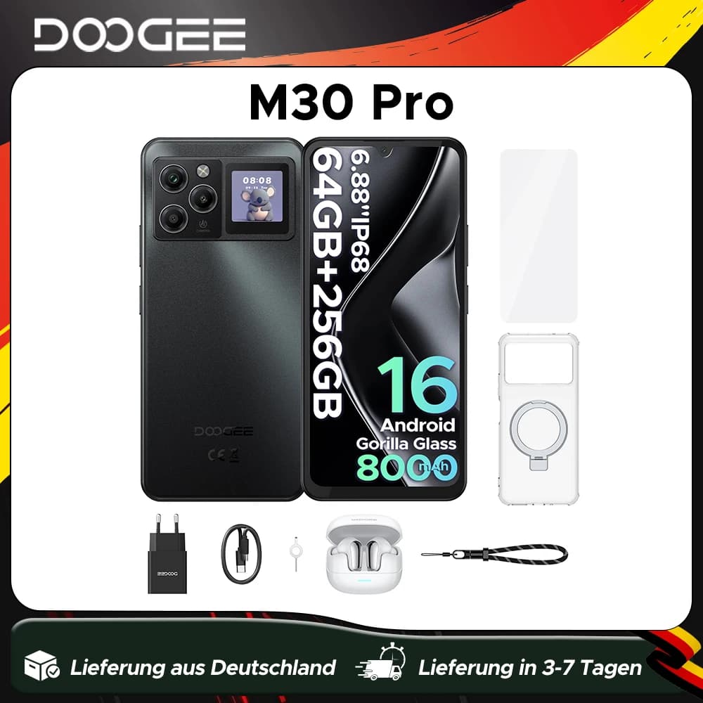 Doogee M30 Pro Smartphone 6.88" Display 8000Mah Battery 1.3" Rear Display 64Gb(8+56) 256Gb 64Mp Camera Android 16 Mobile Phone