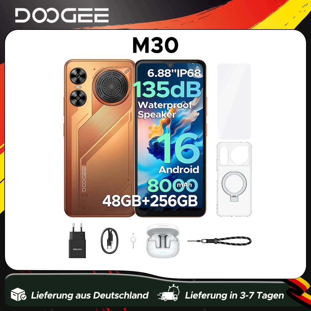 Doogee M30 Smartphone 135Db Speaker Android 16 8000Mah Battery 6.88'' Screen 48Gb Ram (6Gb +42Gb) 256Gb Rom Unisoc T7280 Nfc