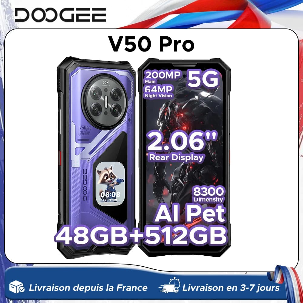 Doogee V50 Pro 5g Rugged Smartphone 2.06'' Back Display Dimensity 8300 11000Mah 6.78'' 120Hz 512Gb/1Tb Rom Android 16 Smartphone