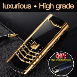Luxury V10 Phone with Metal Leather Body Dual Card Slot Invisible Keyboard FM Radio And Camera - Premium Unisex Design