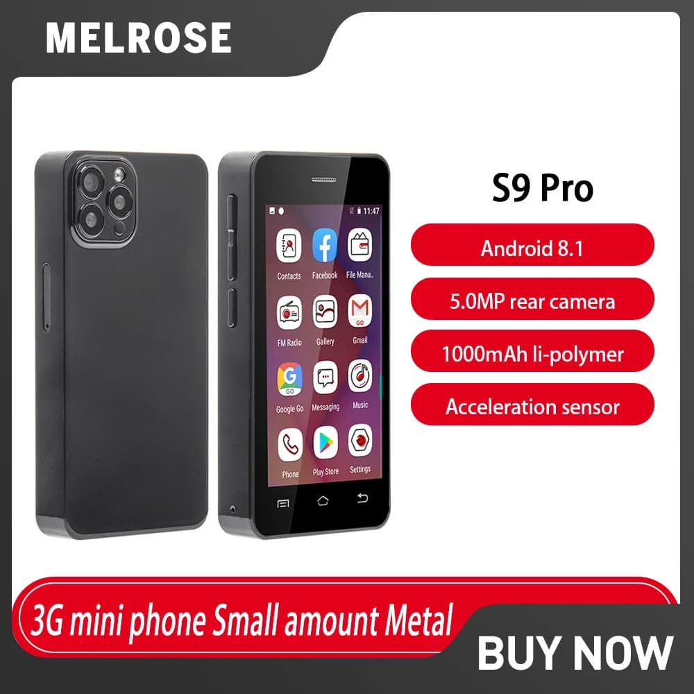 Melrose S9 Pro 3G Super Mini Few Metal Materials Phones 3“ Ultra Slim 2GB+16GB Mobile Phone 5MP 1000mAh Mini Android Smartphone