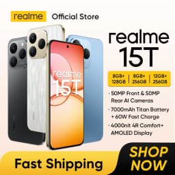 realme 15T 5G Smartphone NFC Dimensity 6400 Max Chipset Dual 50MP AI Cameras 6.57" 120Hz AMOLED Display 7000mAh Battery 60W