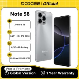 Global Version DOOGEE Note 58 8GB RAM 128GB ROM 6.75" HD+ 90Hz IPS Screen 6250mAh Large battery NFC Android 15 Smartphone