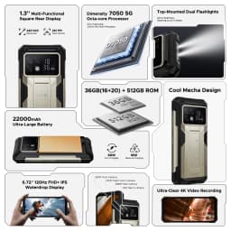 World Premiere DOOGEE S200 Max Rugged Phone 16GB 512GB 22000mAh Battery 66W 1.32" Rear Display 6.72” 120Hz Dimensity 7050 NFC