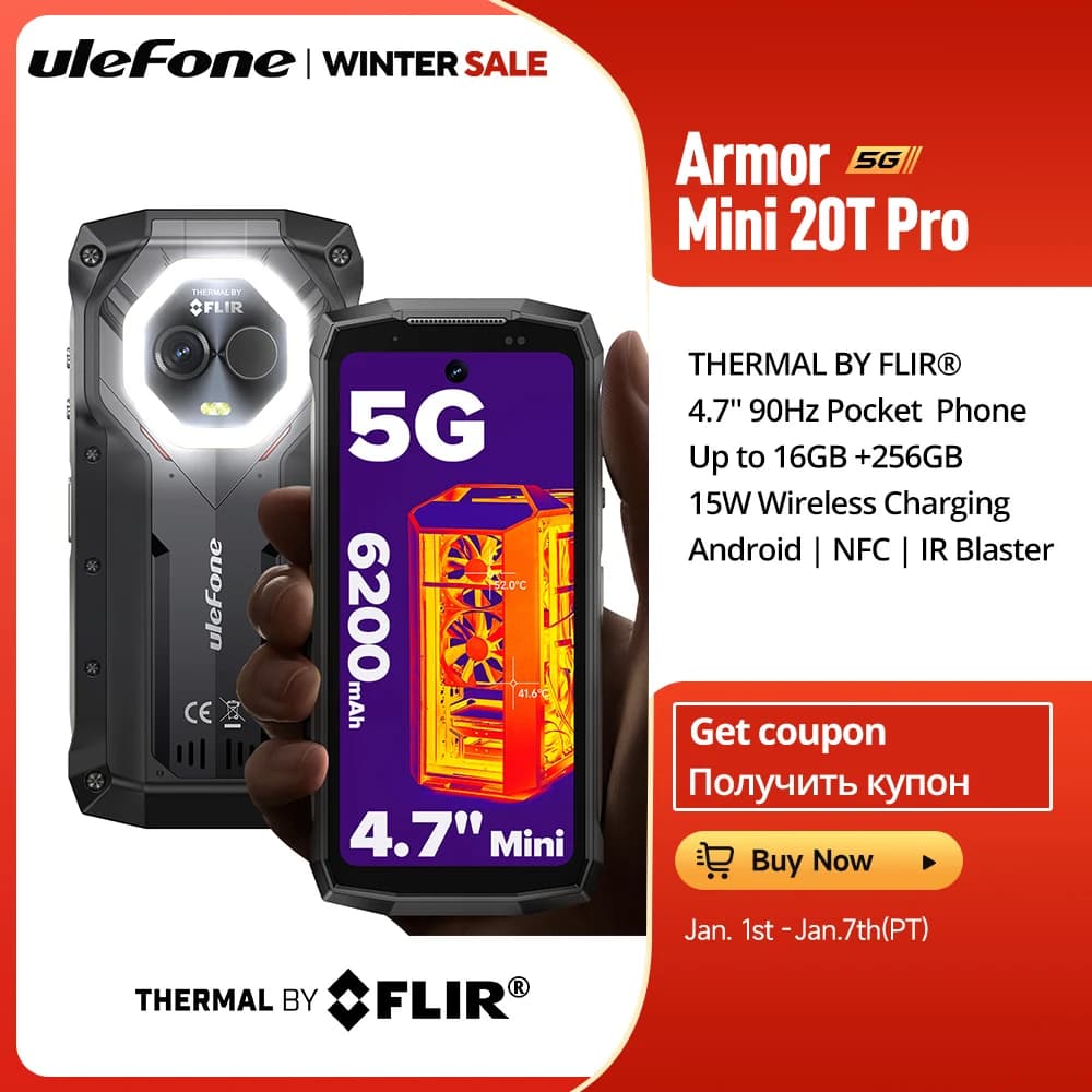 Ulefone Armor Mini 20T Pro 5G THERMAL  4.7' Rugged Phone Android 14 Smartphone 256GB ROM Mobile Phone Thermal Imaging