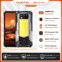 Oukitel WP100 Titan Rugged Phone 33000mAh 66W Charger 200MP Camera Built-in Projector Camping Light CellPhone, 36GB(12+24)+512GB
