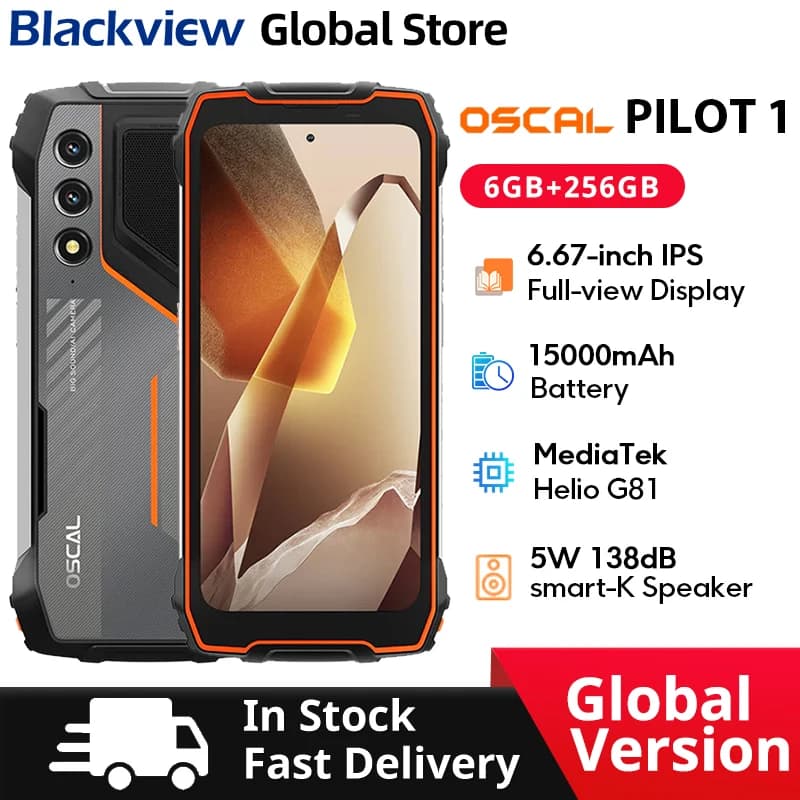 Blackview Oscal PILOT 1 Rugged phone 6.67-inch HD+ 90Hz Display 15000mAh 5W BOX Speaker NFC 6GB 256GB Helio G81 CPU Cellphone