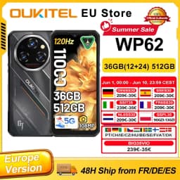 OUKITEL WP62 Android 15 Rugged Smartphone 36GB(12+24) RAM 512GB ROM 6.6'' FHD+ Display 108MP 11000mAh 33W NFC Mobile Phone