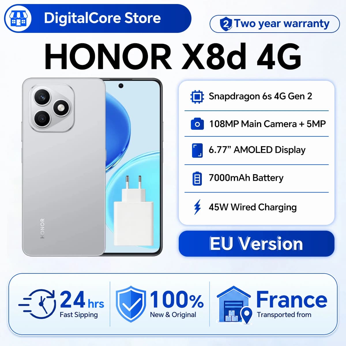 HONOR X8d Smartphone Snapdragon 6s 4G Gen 2 6.77" AMOLED 7000mAh battery 45W super fast charging 108MP high-definition main camera IP65 EU version