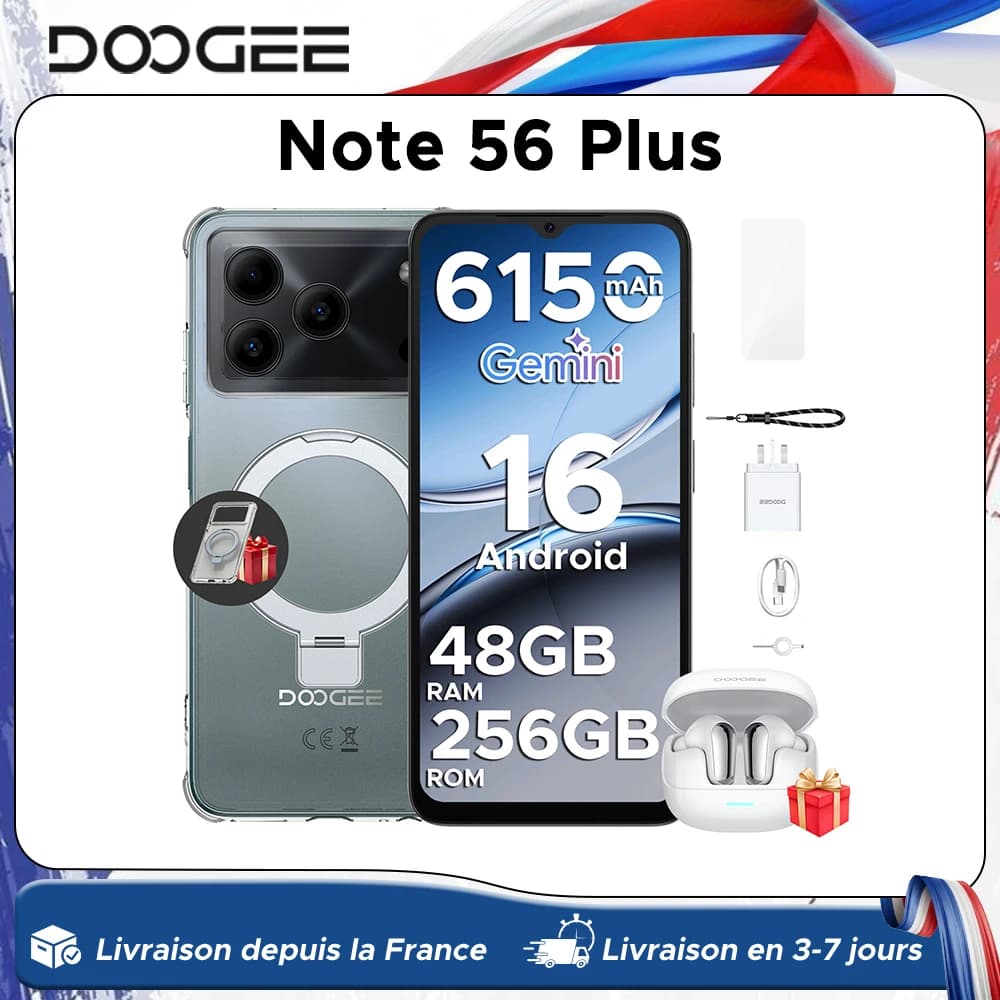 DOOGEE Note56 Plus VIP Smartphone 6150mAh Battery 6.56'' 90Hz Display 48GB+256GB Android 16 Mobile Phone Support Widevine L1