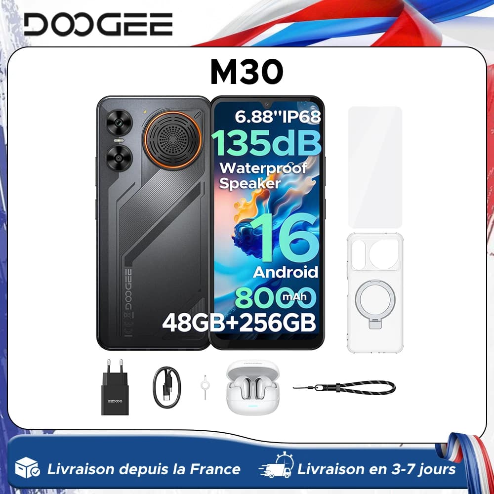 Doogee M30 Smartphone 135Db Speaker Android 16 8000Mah Battery 6.88'' Screen 48Gb Ram (6Gb +42Gb) 256Gb Rom Unisoc T7280 Nfc