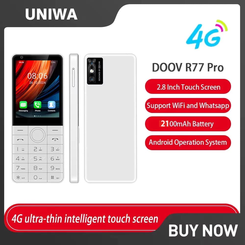 DOOV R77 Pro 4G Smart Touch Screen 2.8“ 3GB+32GB Android 5MP Camera Whatsapp Russian Multilingual Keyboard Smart Button Phone