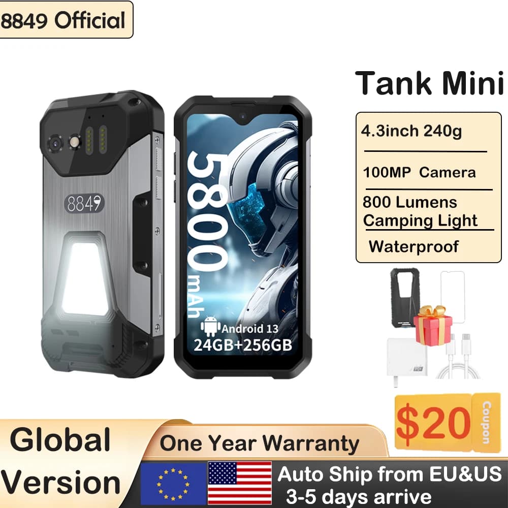 8849 Tank Mini Rugged Smartphone 16/24GB 256GB 5800mAh100Mp Camera Android 13 Cellphone 4.3 inch Waterproof Mobile Phone