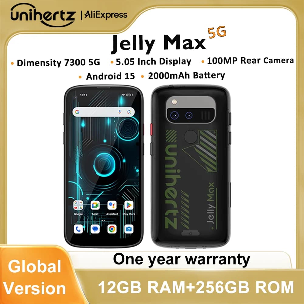 Unihertz Jelly Max Mini Smartphone Dimensity 7300 CPU 5G Android 14 24GB 256GB 32MP 100MP Camera Dual Nano SIM Card