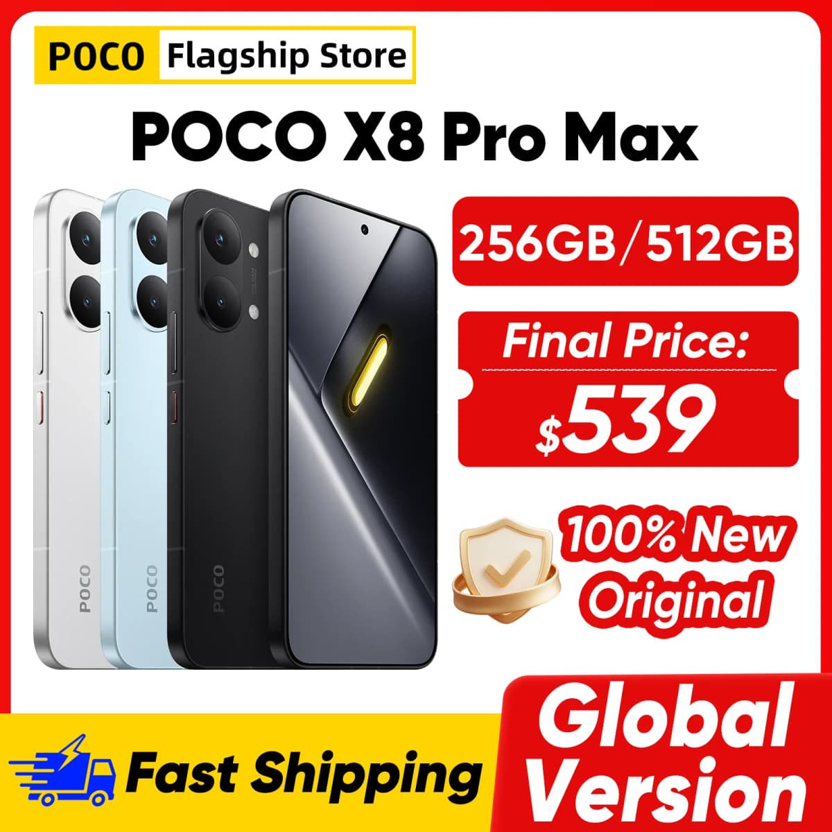 Global Version POCO X8 Pro Max 5G Smartphone Dimensity 9500s 6.83" AMOLED Display 50MP Camera 8500mAh 100W HyperCharge NFC