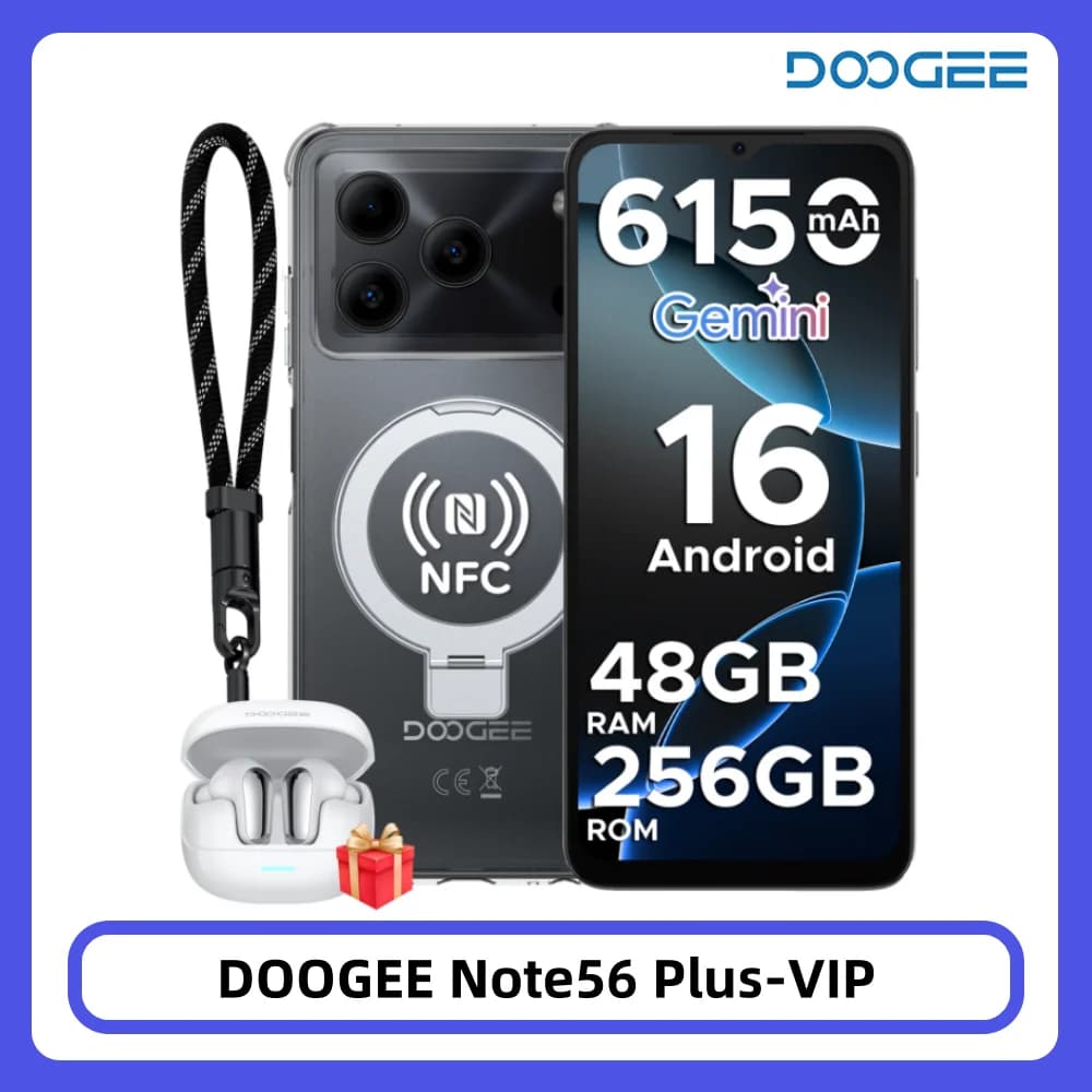 DOOGEE Note56 Plus VIP Edition Smartphone 48GB 256GB 6150mAh Large Battery 6.56'' 90Hz Display 50MP Camera NFC Android 16 Mobile Phones