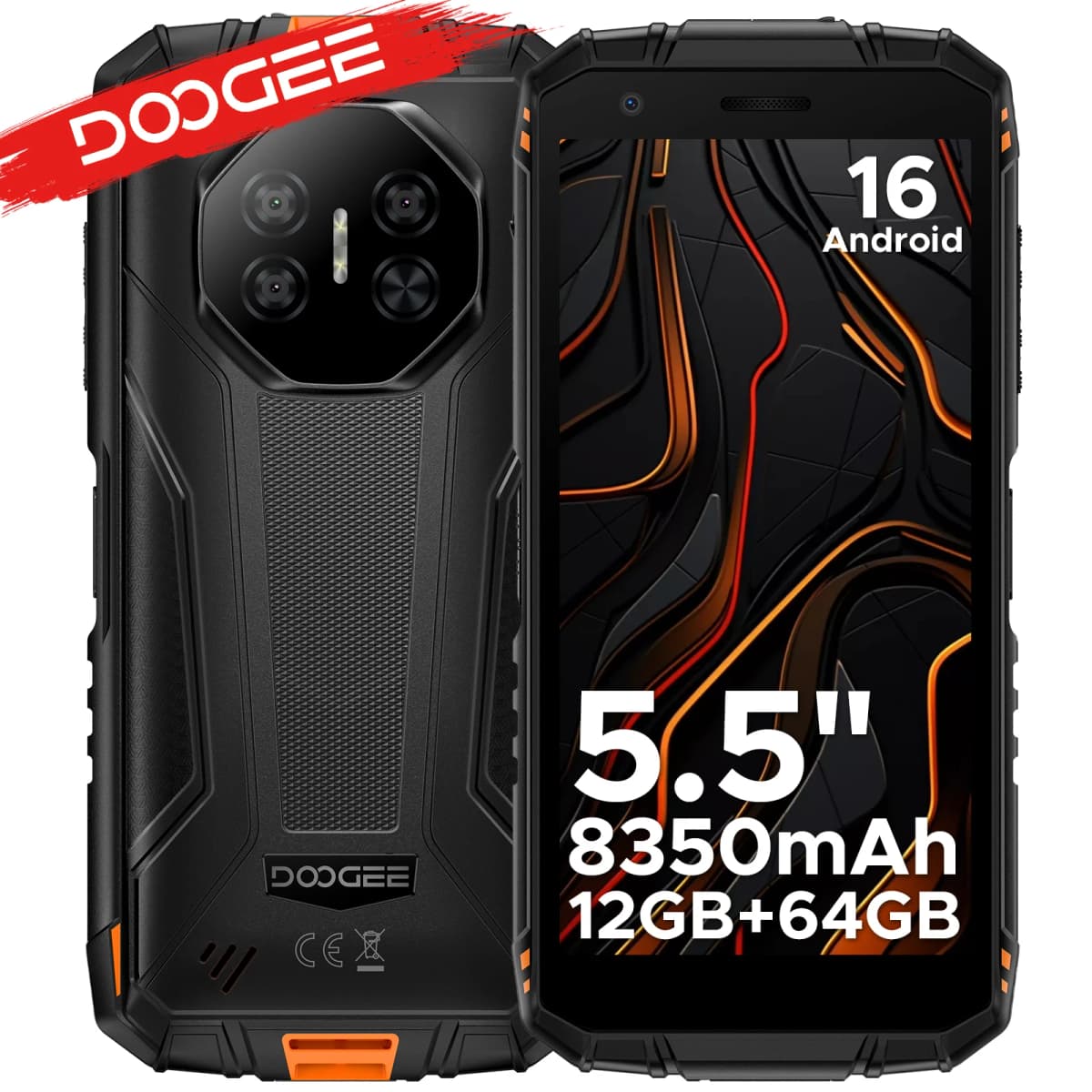 DOOGEE 5.5" Fire 3 Rugged Phone 12GB RAM(3+9) 64GB ROM 8350mAh Battery Android 16 Widevine L1 Google Pay Support Smart Phone NFC