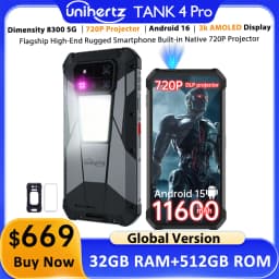 Unihertz Tank 4 Pro 8849 Rugged Phone 5G AI Built-in 720P Projector IP68/69 Dimensity 8300 512GB/1TB ROM 16GB/18GB RAM 3k AMOLED
