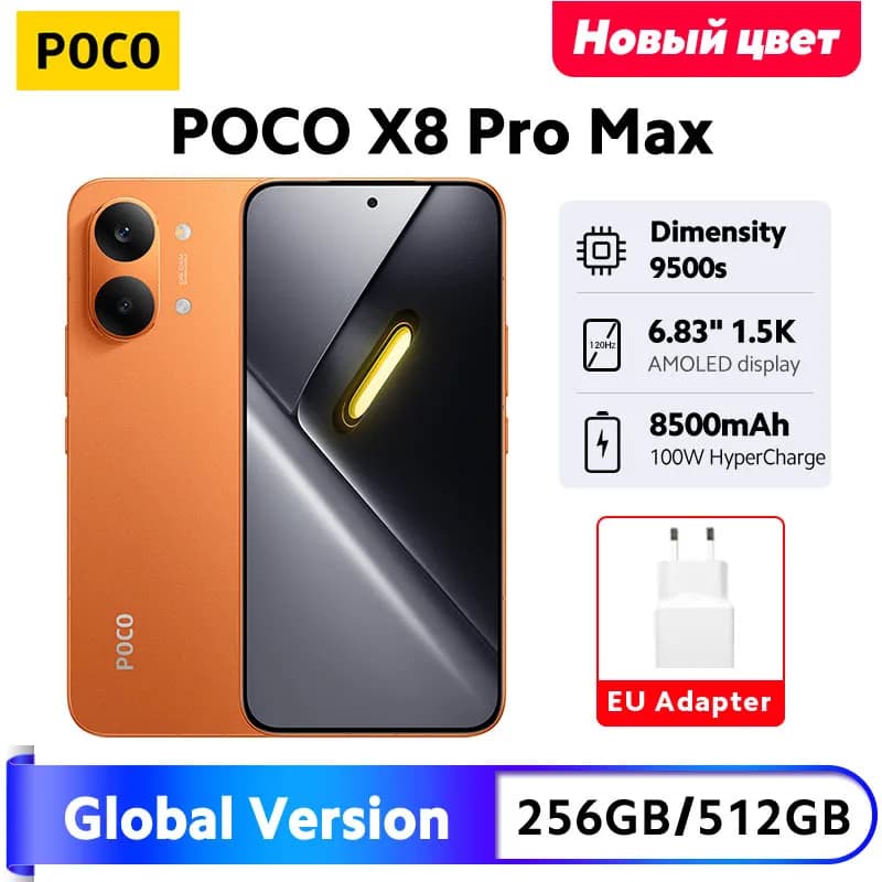 New POCO X8 Pro Max Smartphone Global Version 8500mAh battery 6.83'' 1.5K 120Hz Ultra-Bright AMOLED Display Dimensity 9500s NFC