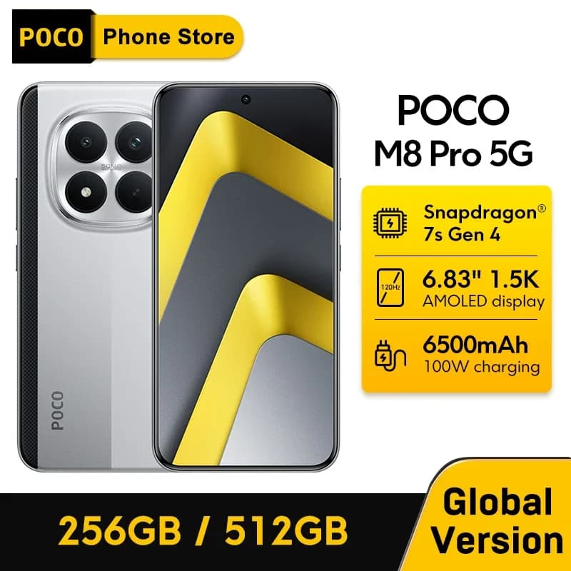 POCO M8 Pro 5G Global Version Smartphone Snapdragon® 7s Gen 4 6500mAh Battery 100W HyperCharge 6.83" 1.5K display NFC