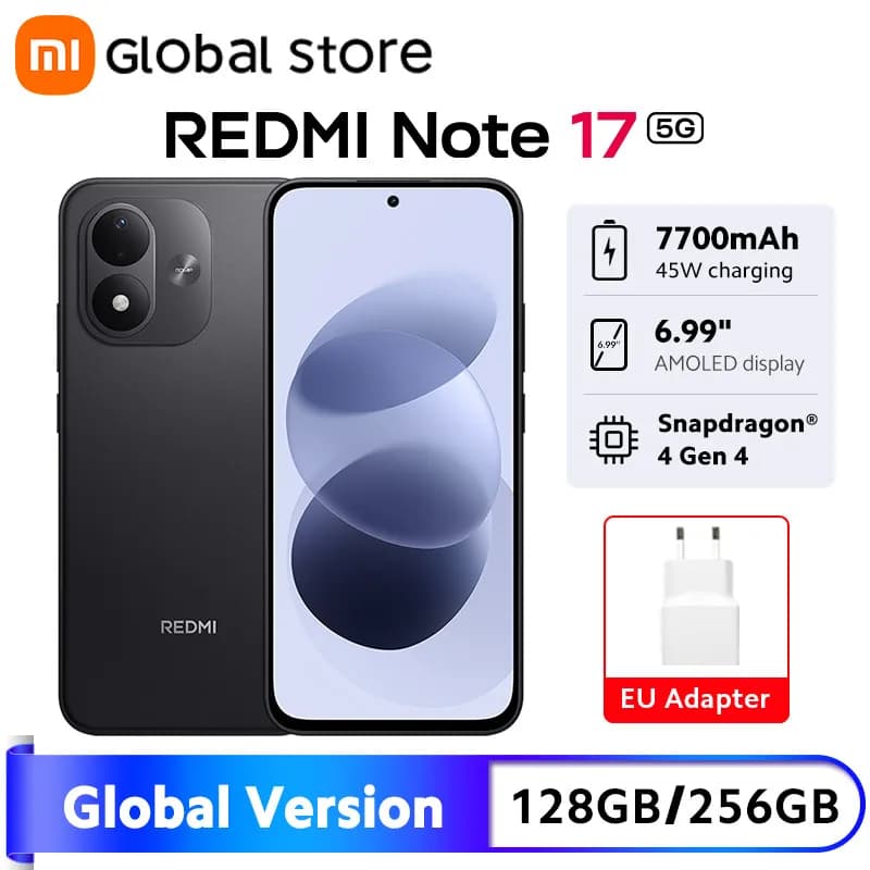 Global Version Xiaomi Redmi Note 17 5G Smartphone NFC Snapdragon® 4 Gen 4 CPU 7700mAh 45W 50MP 6.99" FHD+ AMOLED Display