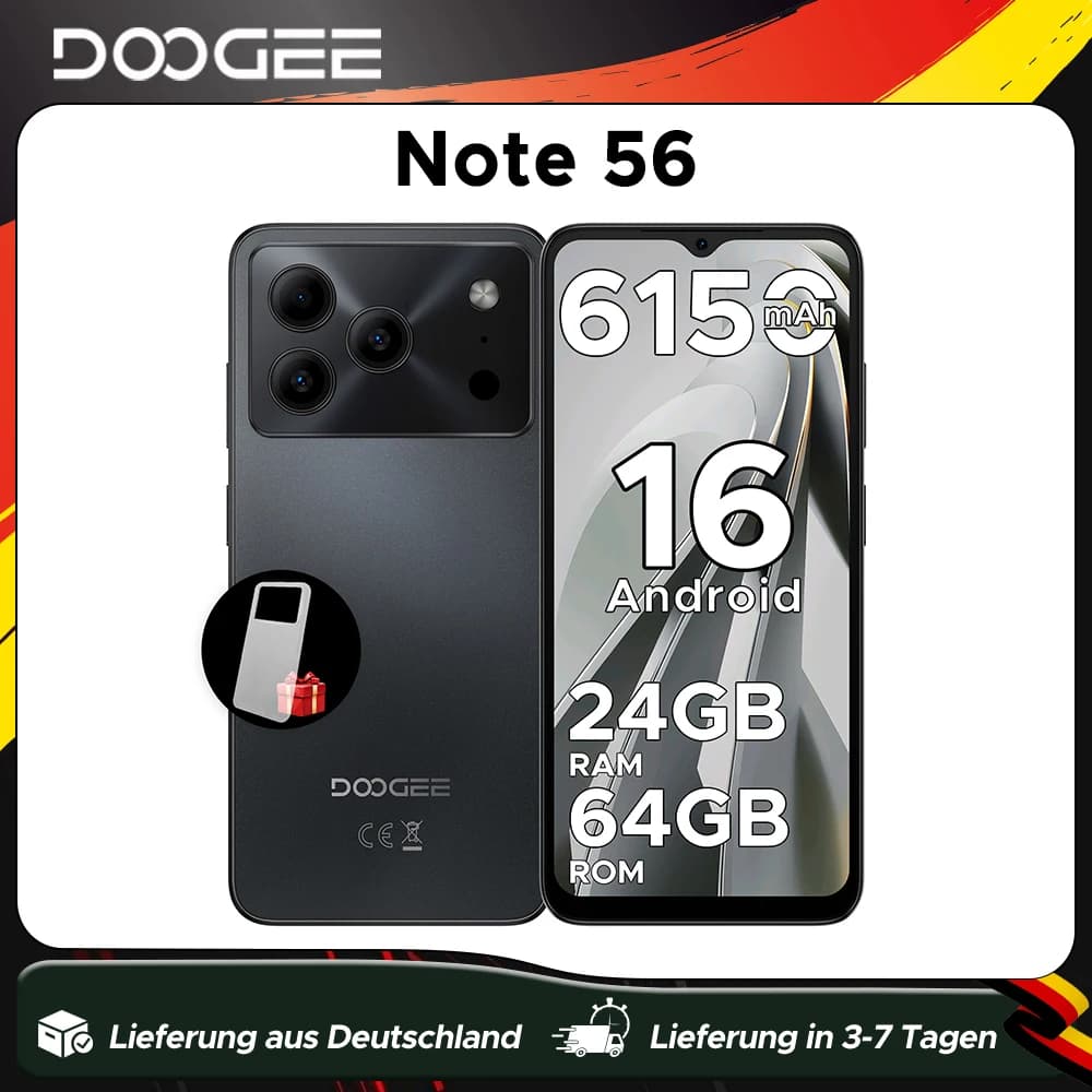 Global Version DOOGEE Note 56 VIP Smartphone Android 16 6150mAh Large Battery 6.56'' Display 24GB 64GB 8MP Camera Mobile Phone