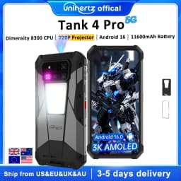 【Ships from US】Unihertz Tank 4 Pro 8849 Smartphone Android 16 with 720P Projector 5G AI Dimensity 8300 3K AMOLED 11600mAh 120W