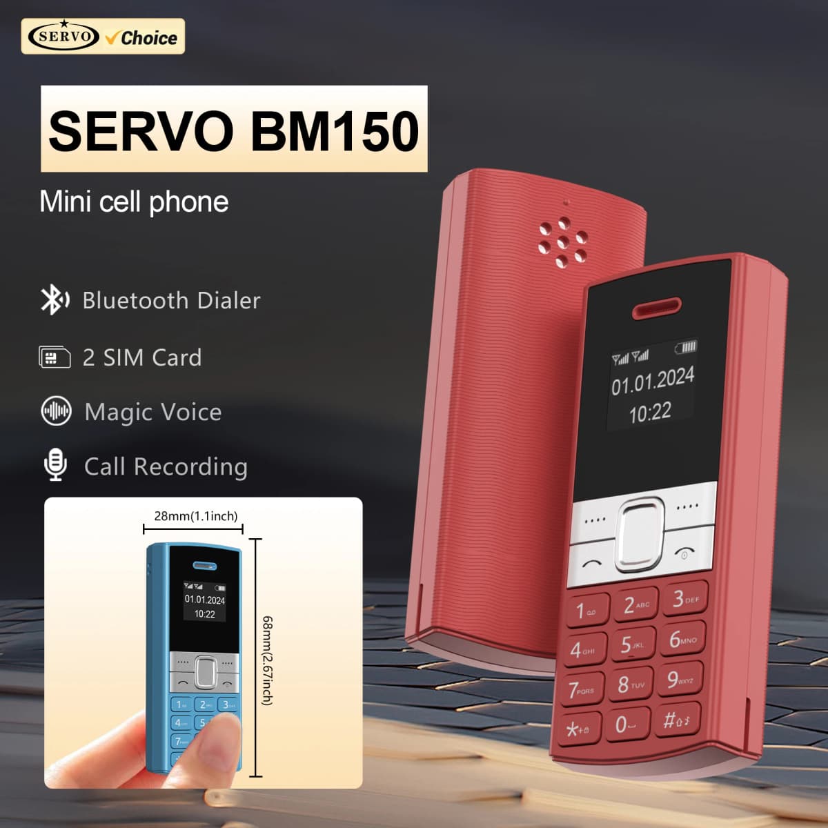 SERVO BM150 Super Mini Mobile Phone 2 SIM Standby Bluetooth Dial Magic Voice Blacklist Speed Dial 2G GSM Small Backup Cellphones